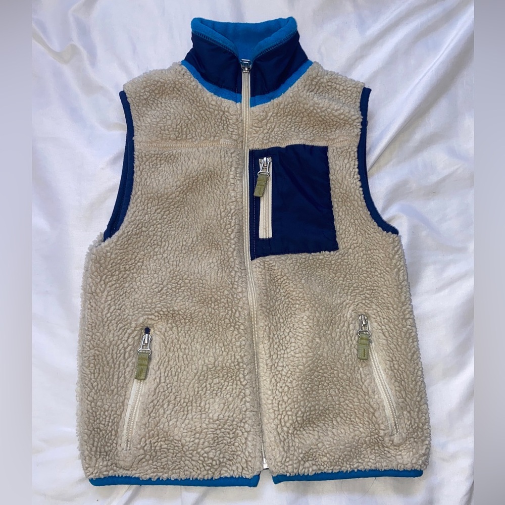 Gap Kids Youth Boy's Size Small (6-7) Faux Fur Zip Vest Beige Blue